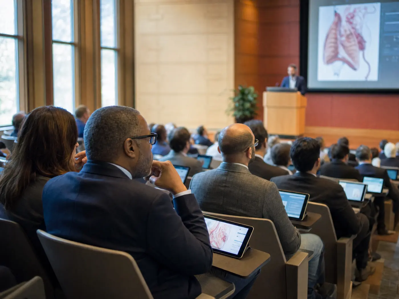 Healthcare professionals attending a medical education session